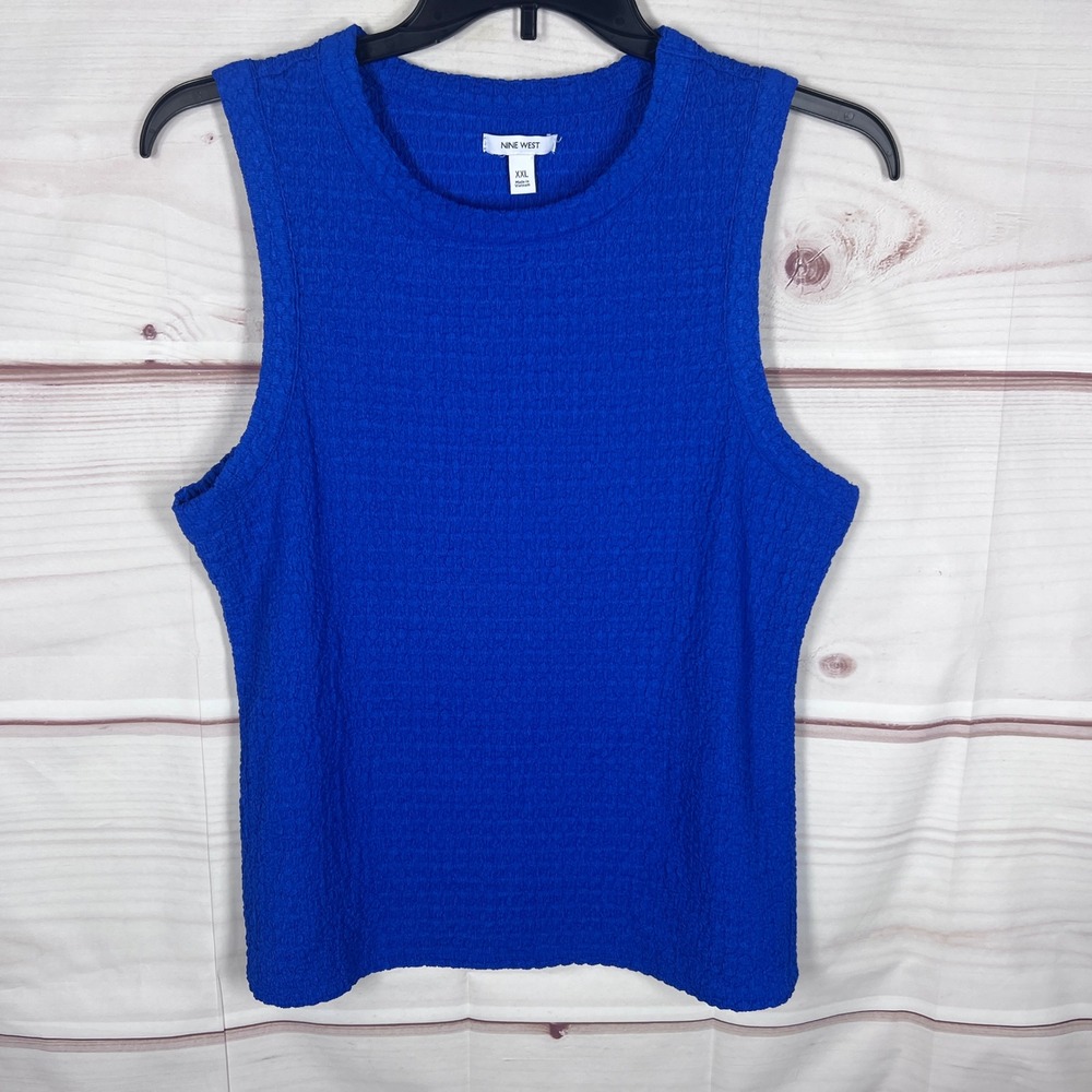Nine West Tank Top Women XXL Blue Textured Sleeveless Shell Pullover Office Knit
